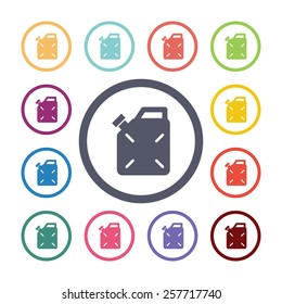 jerrycan flat icons set. Open colorful buttons 