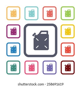 jerrycan flat icons set. Open colorful buttons 