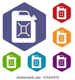 Jerrycan icons set rhombus in different colors isolated on white background