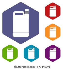 Jerrycan icons set rhombus in different colors isolated on white background