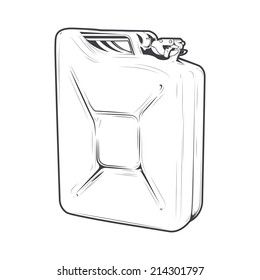 Jerrycan isolated on a white background. Line art. Retro design. Vector illustration.