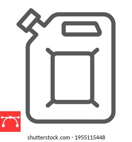 Jerrycan Line Icon, Fuel Gallon And Gas Can, Gasoline Canister Vector Icon, Vector Graphics, Editable Stroke Outline Sign, Eps 10