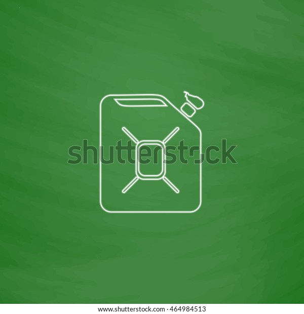 Jerrycan oil Outline vector icon.\
Imitation draw with white chalk on green chalkboard. Flat Pictogram\
and School board background. Illustration\
symbol
