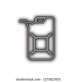 Jerrycan oil sign. Jerry can oil sign. Vector. Double contour black icon with soft shadow at white background. Isolated.