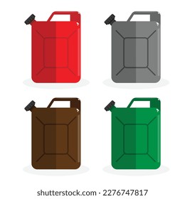 Jerrycan oil sign. Jerry can oil sign. Set of red, orange, yellow, green, blue and violet icons at white background with flat shadow.