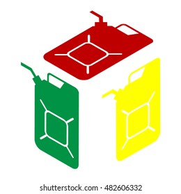 Jerrycan oil sign. Jerry can oil sign. Isometric style of red, green and yellow icon.