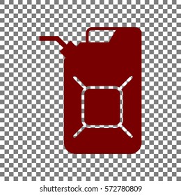 Jerrycan oil sign. Jerry can oil sign. Maroon icon on transparent background.