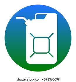 Jerrycan oil sign. Jerry can oil sign. Vector. White icon in bluish circle on white background. Isolated.