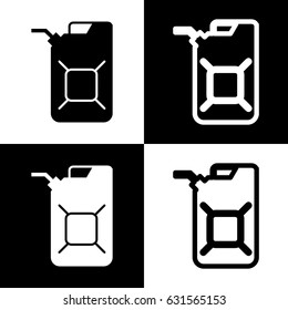 Jerrycan oil sign. Jerry can oil sign. Vector. Black and white icons and line icon on chess board.