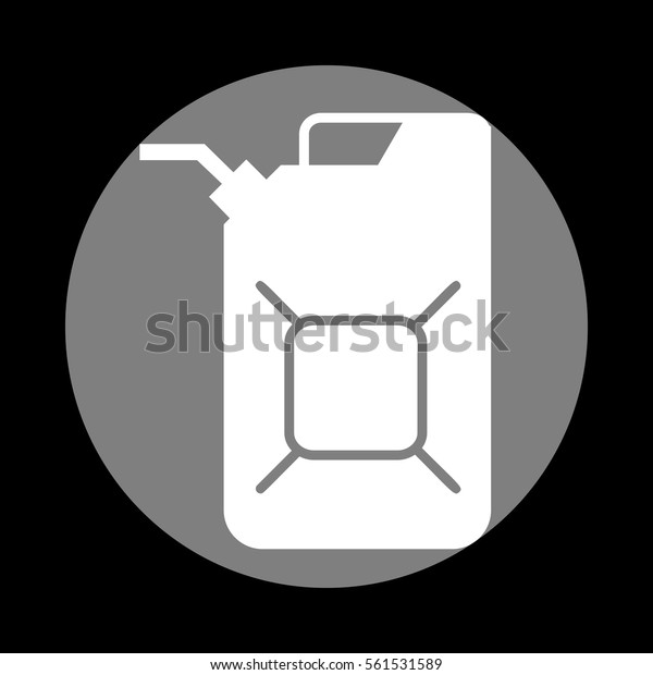 Jerrycan\
oil sign. Jerry can oil sign. White icon in gray circle at black\
background. Circumscribed circle.\
Circumcircle.