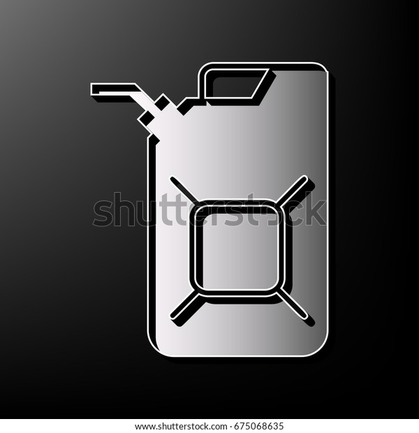 Jerrycan oil sign. Jerry can oil sign.
Vector. Gray 3d printed icon on black
background.