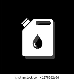Jerrycan oil. White flat simple icon with shadow