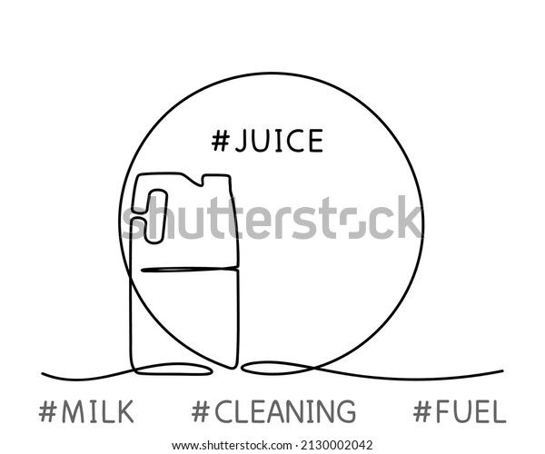 Jerrycan, plastic\
Canister in line drawing. Continuous single line Icon, outline sign\
in circle. Container for liquid or fuel, detergent or drink water,\
milk or juice.\
Vector