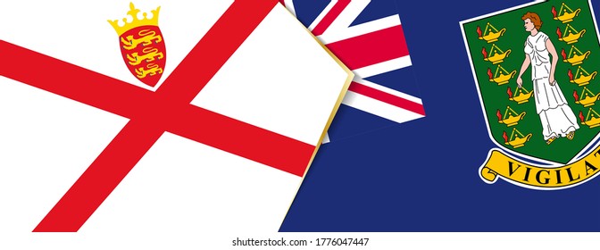 Jersey und Britische Jungferninseln, zwei Vektorfahnen Symbol für Beziehung oder Konfrontation.