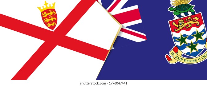 Jersey und die Cayman-Inseln Flaggen, zwei Vektorfahnen Symbol für Beziehung oder Konfrontation.