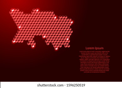 Jersey channel island map from 3D red cubes isometric abstract concept, square pattern, angular geometric shape, for banner, poster. Vector illustration.