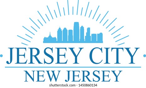 Jersey City New Jersey. Banner Design. City Skyline. Silhouette Vector. Famous Monuments.