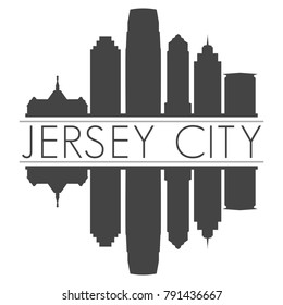 Jersey City New Jersey USA Skyline Vector Art Mirror Silhouette Emblematic Buildings