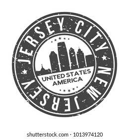 Jersey City New Jersey USA Stamp Logo Icon Skyline Silhouette Symbol Round Design Skyline City.