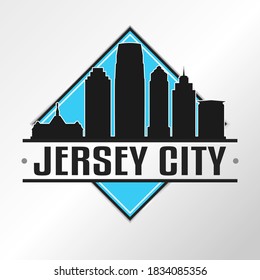 Jersey City, NJ, USA Skyline Logo. Adventure Landscape Design Vector Illustration.