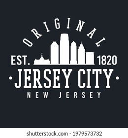 Jersey City, NJ, USA Skyline Original. A Logotype Sports College and University Style. Illustration Design Vector City.