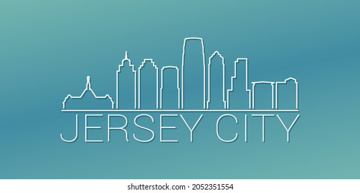Jersey City, NJ, USA Skyline Linear Design. Flat City Illustration Minimal Clip Art. Background Gradient Travel Vector Icon.
