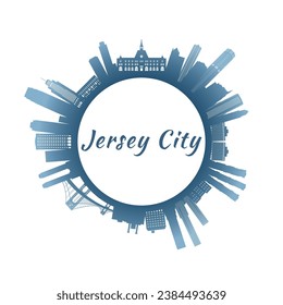 La ciudad de Jersey con edificios coloridos. Estilo circular. Ilustración vectorial de material.