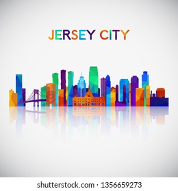 Jersey City skyline silhouette in colorful geometric style. Symbol for your design. Vector illustration.