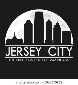 Jersey City USA Full Moon Night Skyline Silhouette Design City Vector Art.