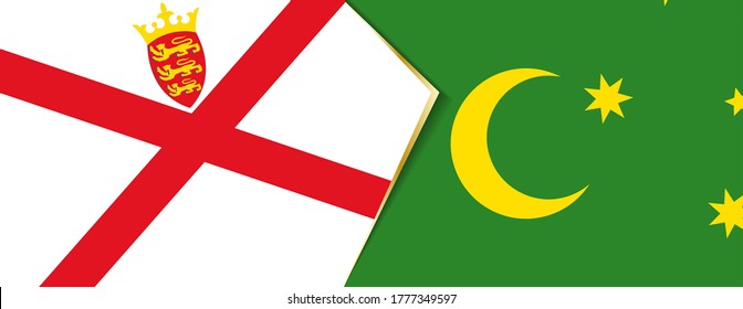 Jersey and Cocos Islands flags, two vector flags symbol of relationship or confrontation.