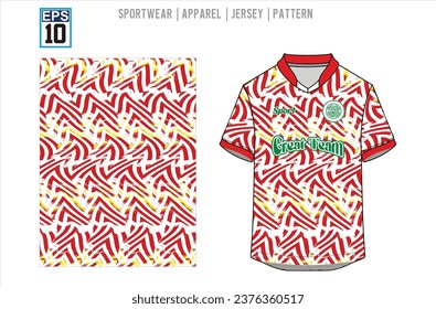 Jersey design abstract pattern for febric textile sublimation printing with front view mockup, sport background halftone grunge full color