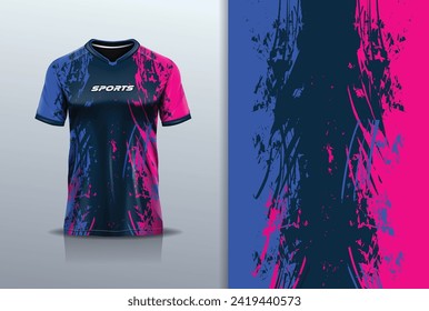 Jersey design abstract stripe grunge rustic for t-shirt sport football, soccer, racing, esports, running, in blue pink color	