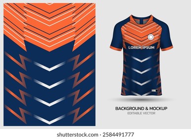 jersey design background mockup sublimation for soccer, football, volleyball, e-sport, badminton, chevron line pattern on navy orange