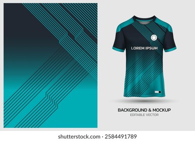 jersey design background mockup sublimation for soccer, football, volleyball, e-sport, badminton, lines pattern on tosca navy