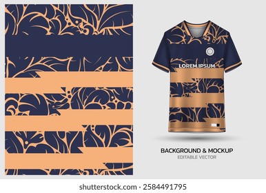 jersey design background mockup sublimation for soccer, football, volleyball, e-sport, badminton, floral pattern on navy biege