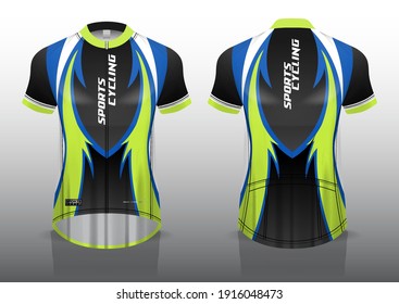 diseño jersey para ciclismo, vista frontal y posterior, uniforme elegante y fácil de editar e imprimir, uniforme de equipo de ciclismo