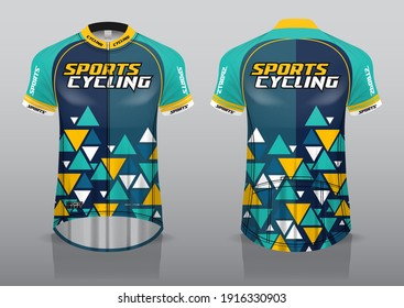 diseño jersey para ciclismo, vista frontal y posterior, uniforme elegante y fácil de editar e imprimir, uniforme de equipo de ciclismo