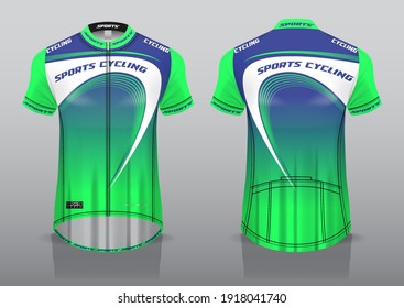 diseño jersey para ciclismo, vista frontal y posterior, uniforme elegante y fácil de editar e imprimir, uniforme de equipo de ciclismo