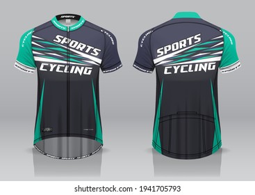 jersey design for cycling, front and back view, fancy uniform and easy to edit and print, cycling team uniform