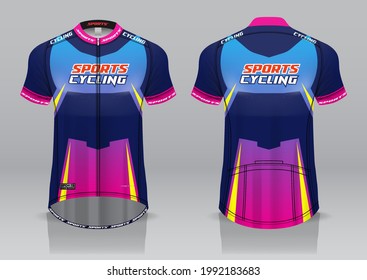 jersey design for cycling, front and back view, fancy uniform and easy to edit and print, cycling team uniform