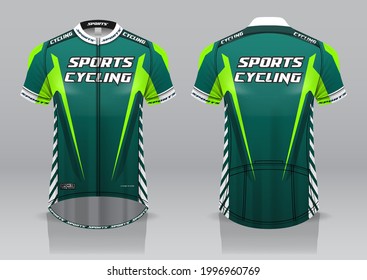 diseño jersey para ciclismo, vista frontal y posterior, uniforme elegante y fácil de editar e imprimir, uniforme de equipo de ciclismo