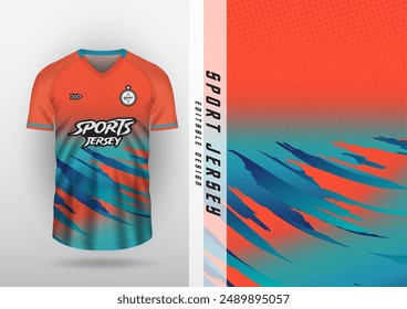 Jersey design, jersey, football, futsal, running, badminton, tennis, exercise, orange-blue pattern.