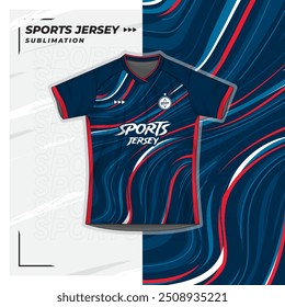 Jersey design, jersey, futebol, futsal, corrida, badminton, tênis, exercício, padrão de pincel azul, listras vermelhas