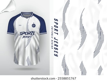 Jersey design, jersey football, soccer futsal, running, badminton, tennis, exercise, rugby, stripes and halftone, white, navy blue