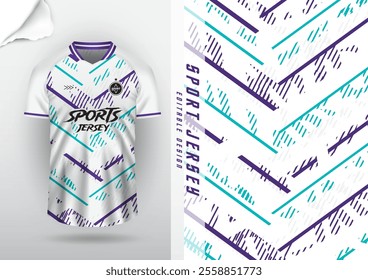 Jersey design, jersey, football, soccer, futsal, running, badminton, tennis, exercise, rugby, surface pattern, white, blue, purple