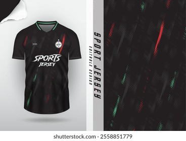 Jersey design, jersey, football, soccer, futsal, running, badminton, tennis, exercise, rugby, texture pattern, halftone, black, green, red.