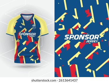 Jersey design, Jersey, Football, Soccer, Futsal, Running, Badminton, Tennis, Exercise, Pattern, Zigzag stripes, Blue, Yellow