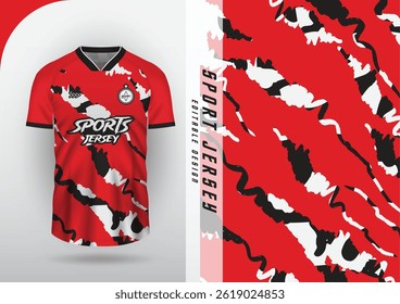 Jersey design, Jersey, Football, Soccer, Futsal, Running, Badminton, Tennis, Exercise, Red, Black, White diagonal brush pattern