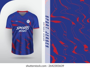 Jersey design, Jersey, Football, Soccer, Futsal, Running, Badminton, Exercise, Wave pattern, Blue, Red