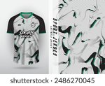 Jersey design, outdoor sports, jersey, football, futsal, running, racing, exercise, pattern, liquid, halftone, white, black, green.